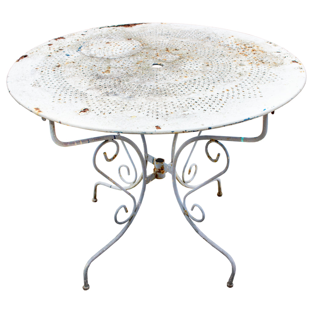 1930s French Painted Metal Garden Table with Pierced Top