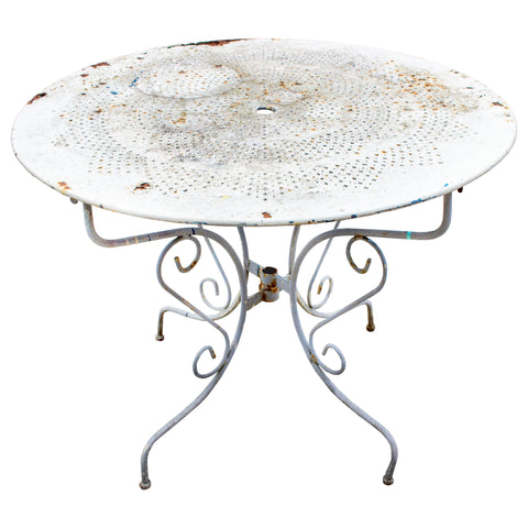 1930s French Painted Metal Garden Table with Pierced Top