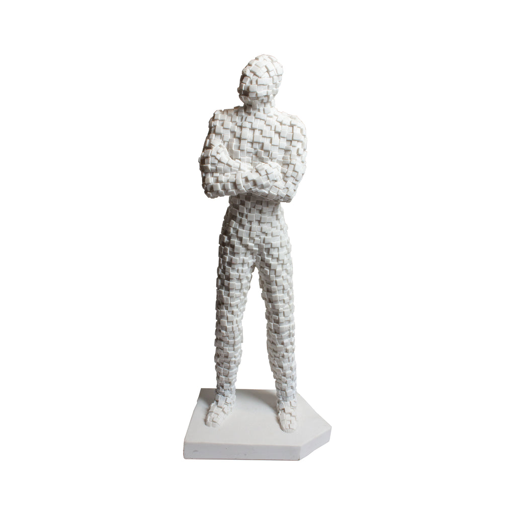 French Standing Mosaic Man Sculpture in White