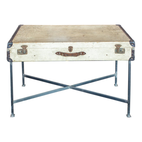 Side Table Crafted with Vintage French Luggage & Custom Iron Base