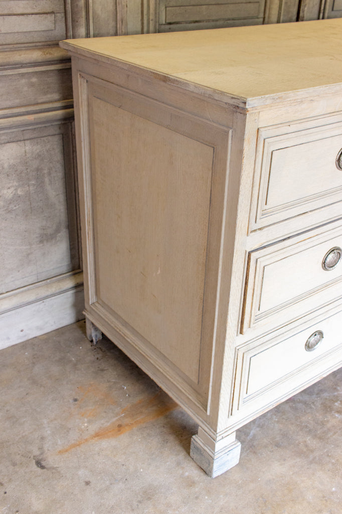 18th C French Oak Chest of Drawers in Whitewash Finish with Napoleonic Hardware