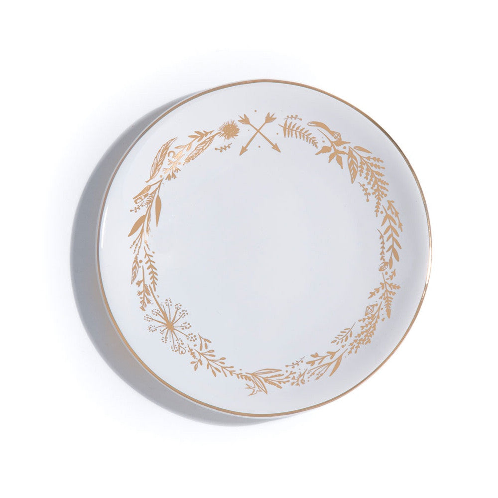 Round Ceramic Gold & White Wreath Trinket Dish