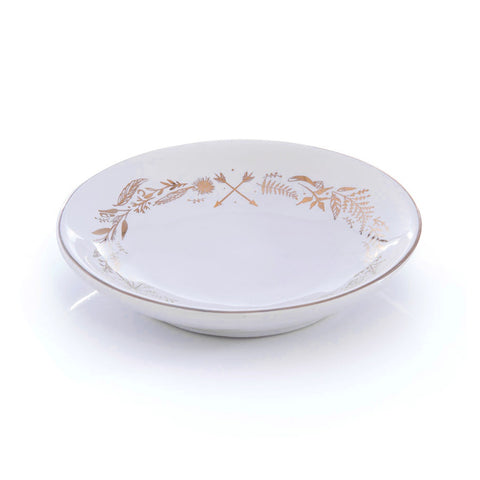 Round Ceramic Gold & White Wreath Trinket Dish