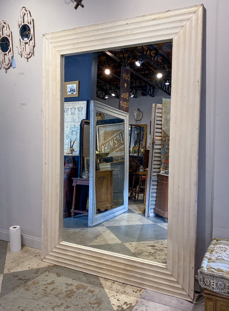 8-Foot Vintage French Floor Mirror with Textured Wood Frame in Painted Finish