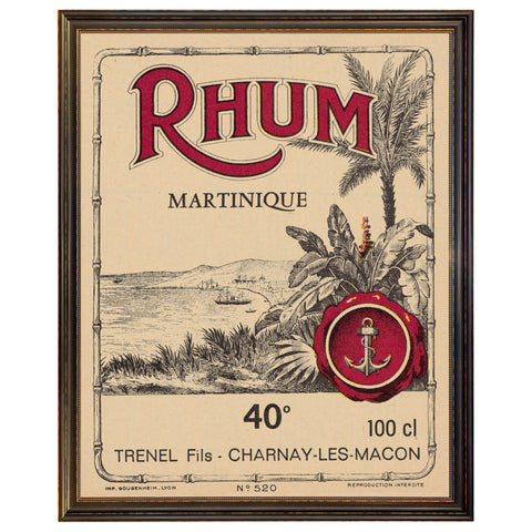 Lithograph of Antique Rum Label from the French West Indies in New Framing