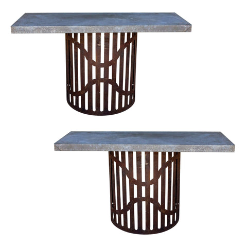 Industrial Zinc Console on Repurposed Iron Base (Pair available)