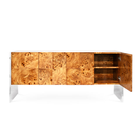 Bond Four-Door Burled Wood & Acrylic Console by Jonathan Adler