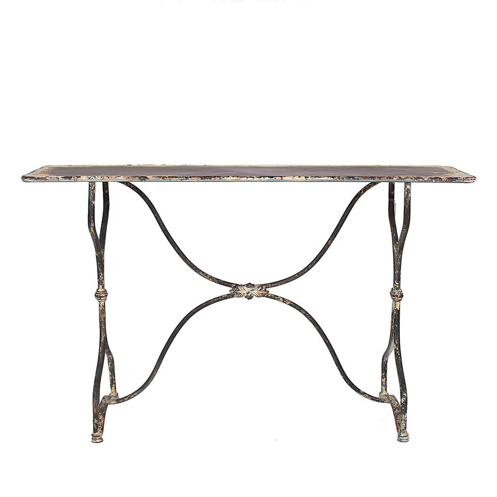 Distressed Metal Console Table in Black & White Finish