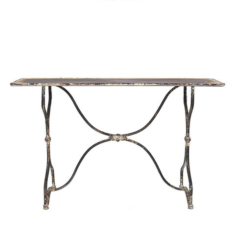 Distressed Metal Console Table in Black & White Finish