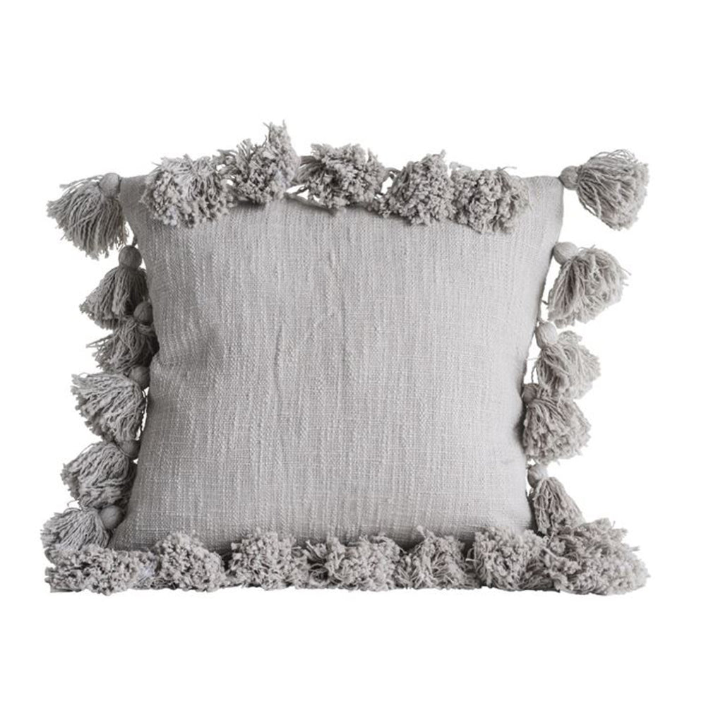 Square Cotton Tassel Pillow, Grey (18-Inch)
