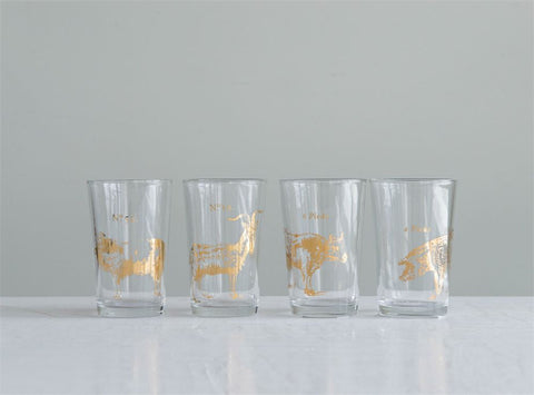 Vintage Farm Animal Drinking Glasses - Set of 4
