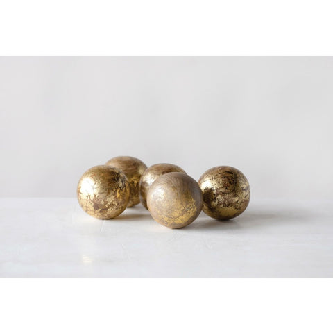 Mango Wood Sphere in Gold Foil Finish | 4-inch