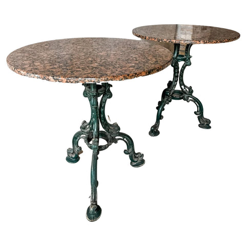 Pair of Antique Spanish Iron Bistro Tables with Stone Top