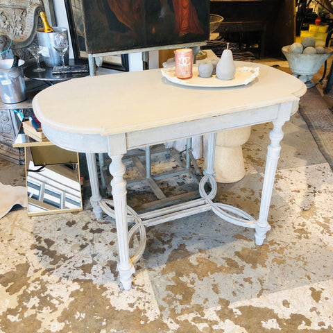 Beautifully Detailed Belgian Wood Accent Table in Greige Wash, circa 1900