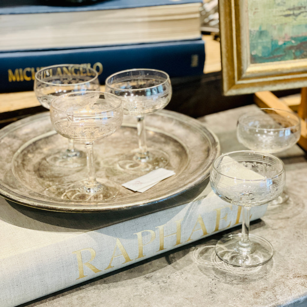 Vintage French Engraved Crystal Coupes | Set of 5