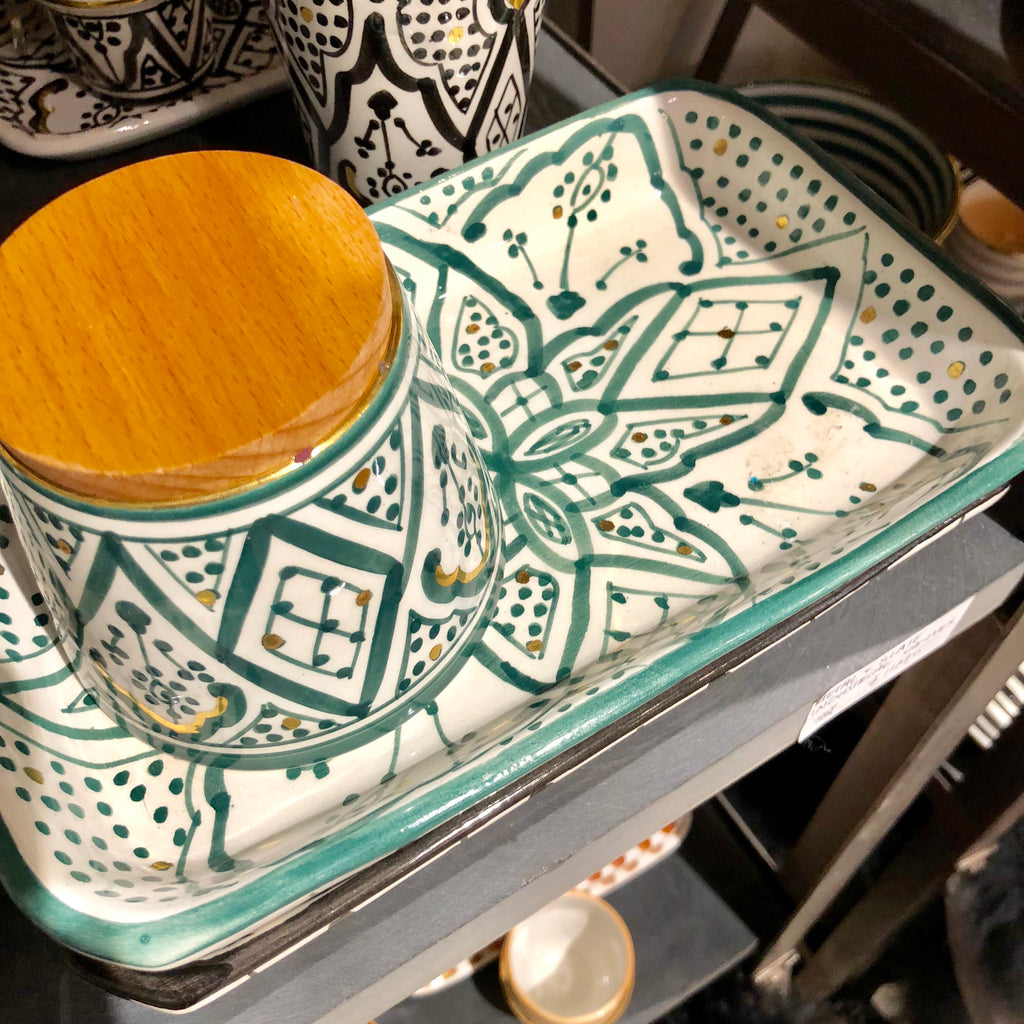 Handmade Moroccan Ceramic Tray in Stripe & Zwak (More Colors Available)