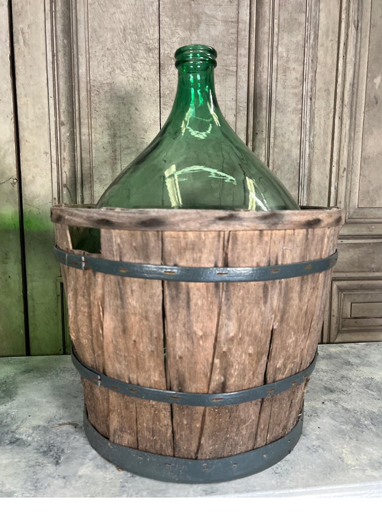 Vintage French Dame Jeanne Wine Bottle Blue Green