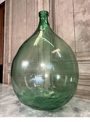 Vintage French Dame Jeanne Wine Bottle Blue Green