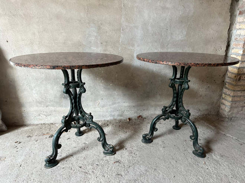 Pair of Antique Spanish Iron Bistro Tables with Stone Top