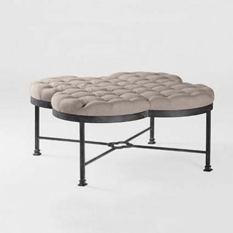 Clover Shaped Tufted Linen Ottoman with Iron Base