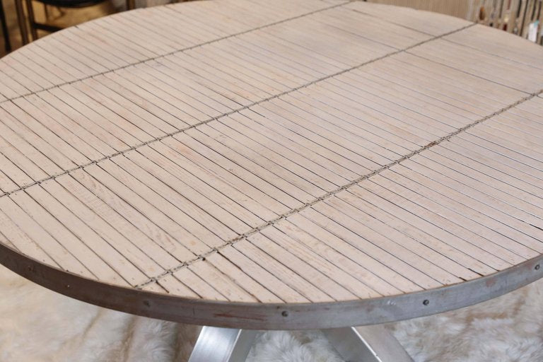 Steel and Wood Slat Industrial Round Dining Table