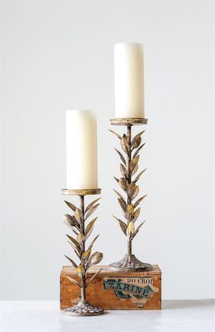 Metal Olive Branch Pillar Candle Holders | Two Sizes Available
