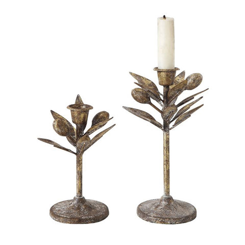 Metal Olive Branch Taper Candle Holders | Two Sizes Available